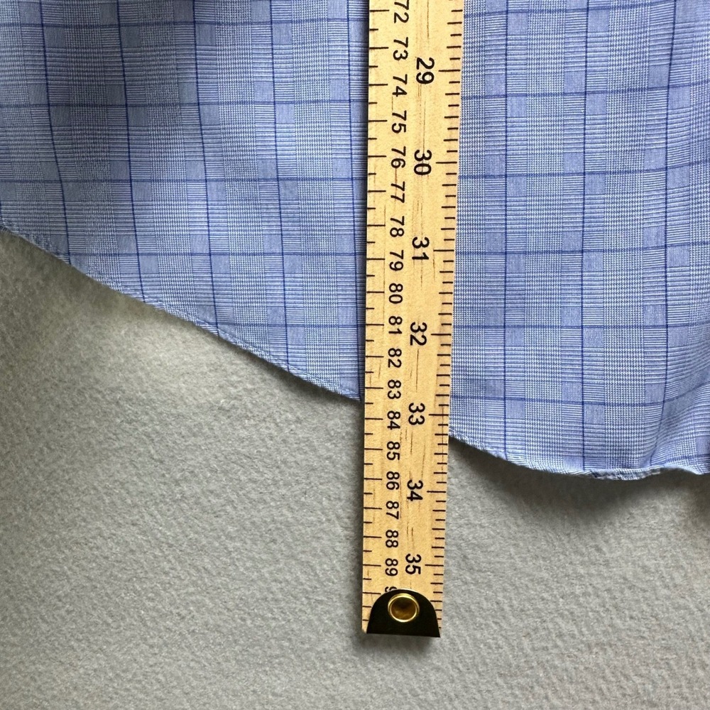 Brooks Brothers Button Down Shirt Mens 17.5-35 Blue Grid Traditional Non-Iron - Picture 6 of 8